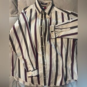 Tommy Hilfiger Men's Striped Shirt - White and Purple vintage